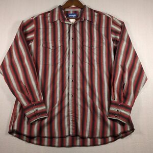 VTG‎ Wrangler SZ XL Western Pearl Snap Striped Shirt Red Black White Long Sleeve